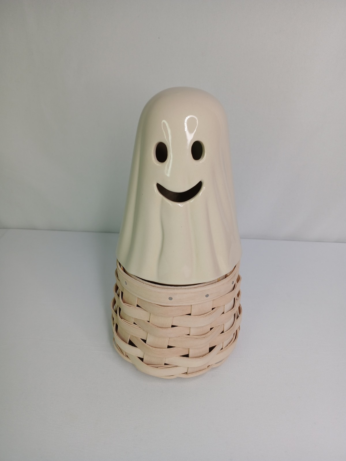 Longaberger BOO Ghost Halloween Basket + Pottery Ceramic Top