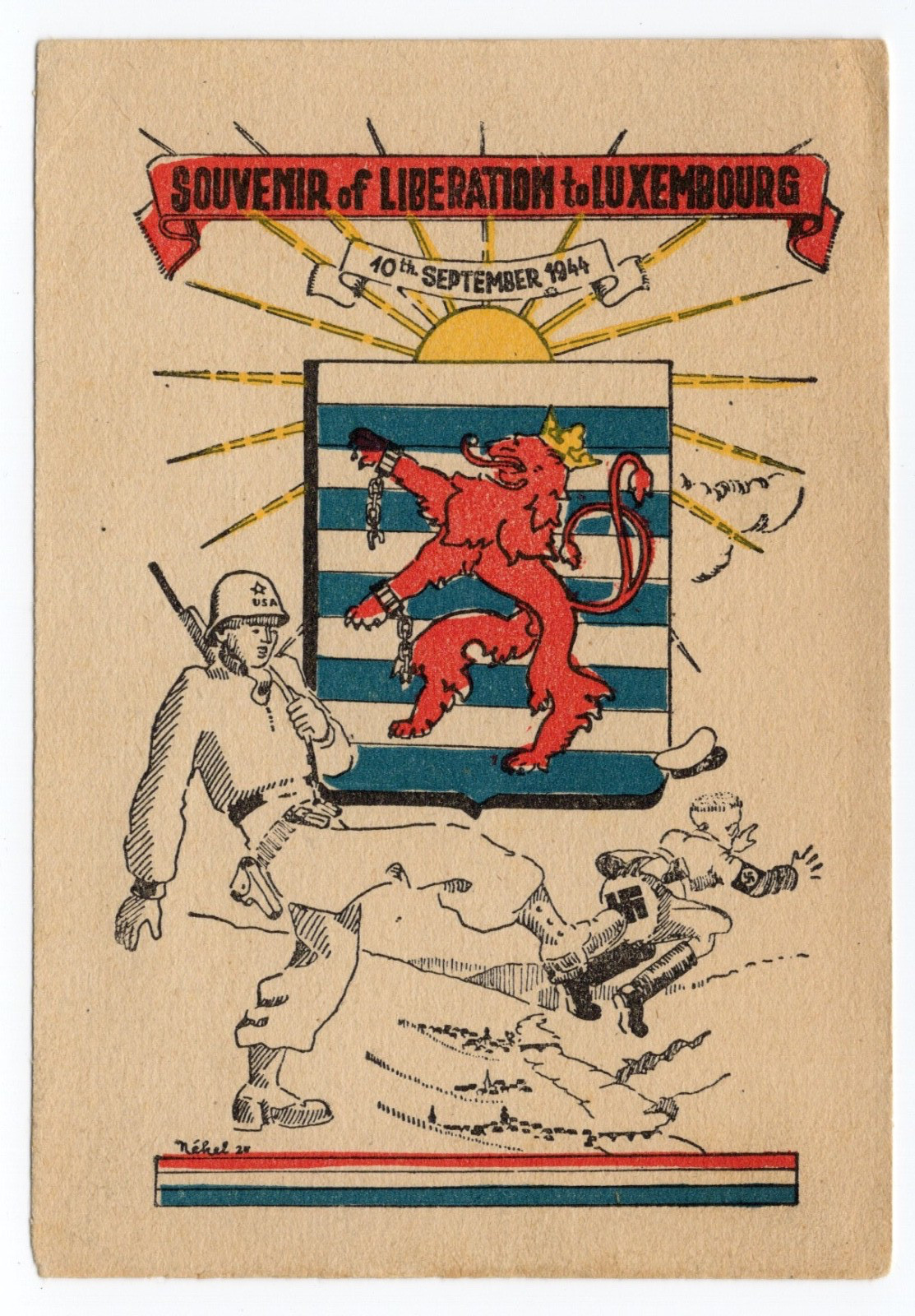 Luxembourg Liberation 10 September 1944 WWII Patriotic Nehel Artist Postcard L2