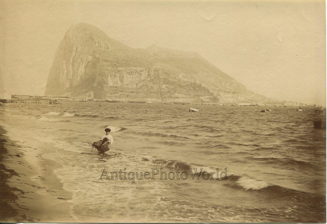 Boy fisherman Gibraltar antique albumen art photo