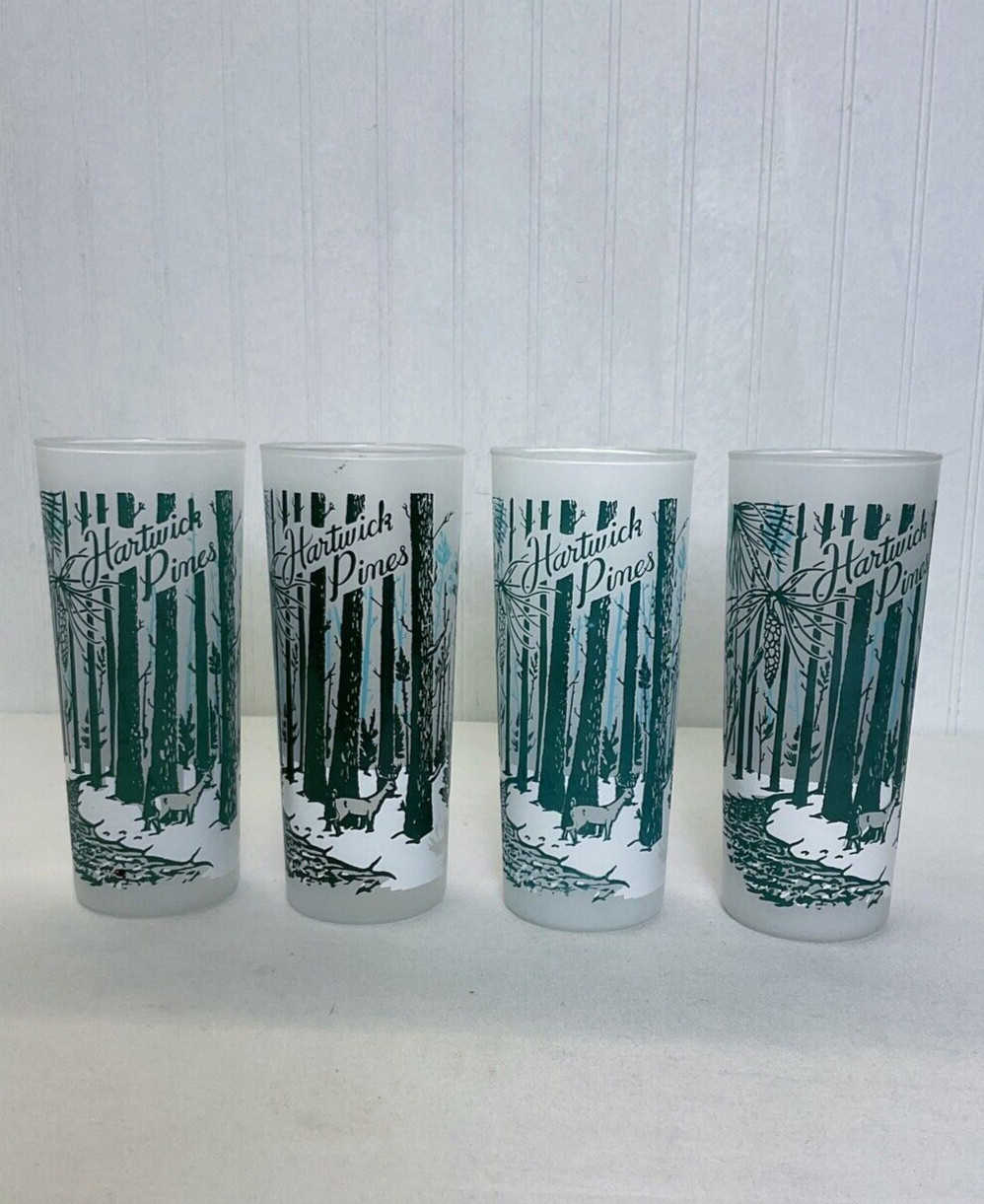 Vintage Hartwick Pines Frosted Souvenir Barware Glasses 7