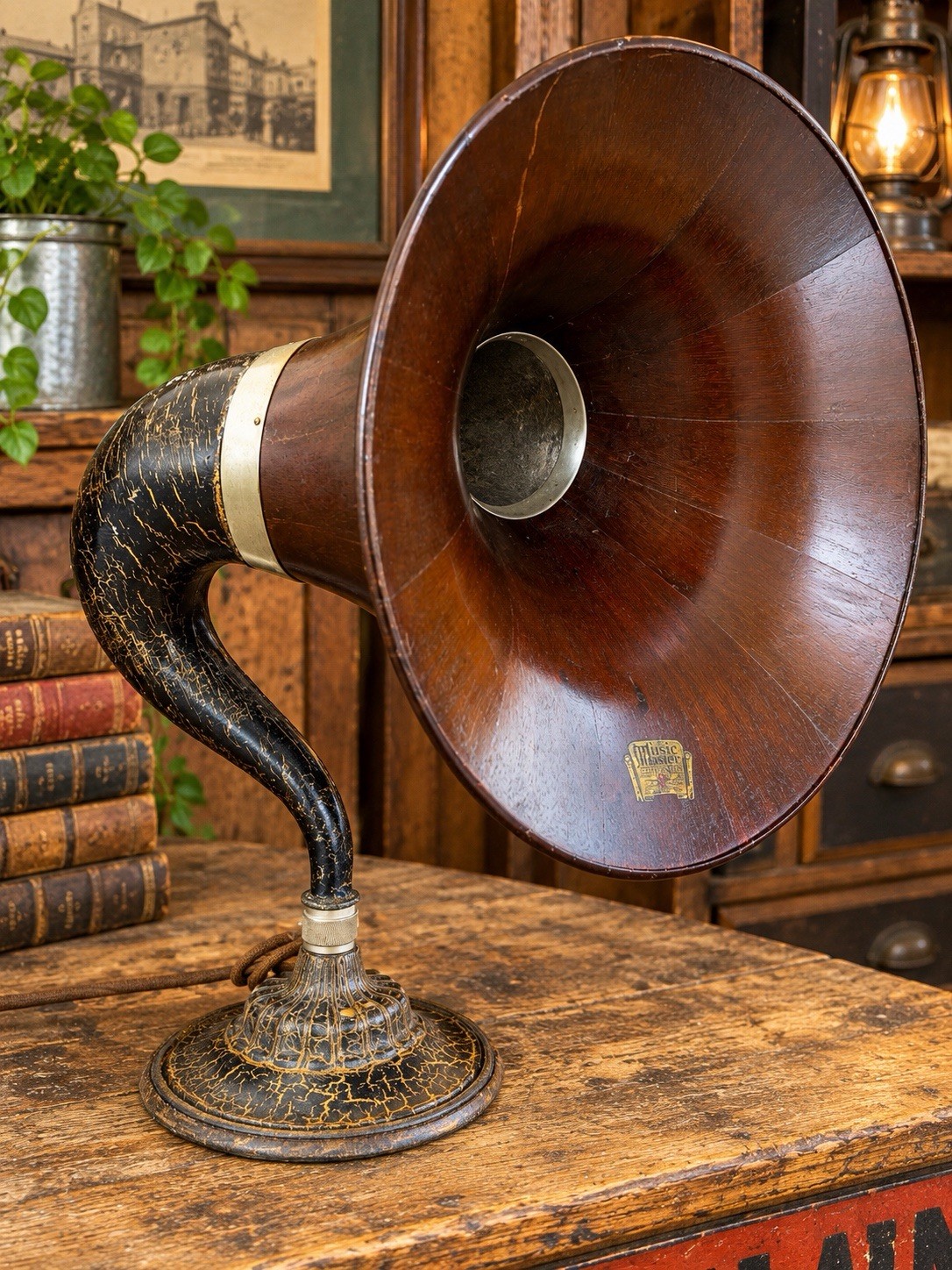 Music Master Wooden Horn Speaker Antique Vintage Radio Decor