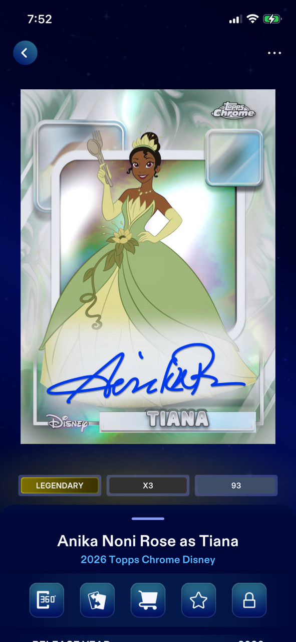 2026 Topps Disney Collect Legendary Chrome Signature TIANA Anika Noni Rose