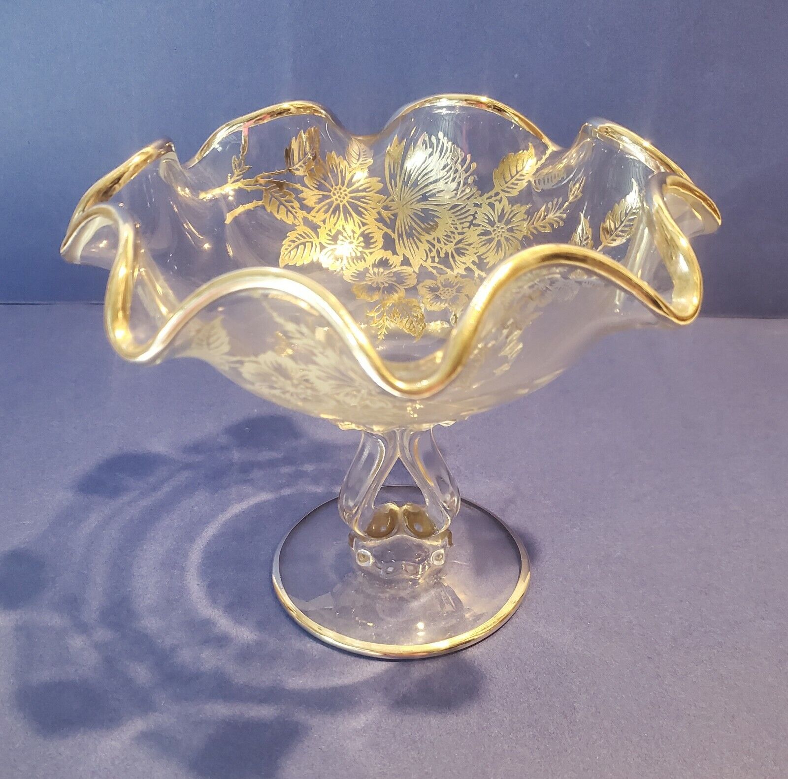 Crystal W Silver Overlay Pedestal Compote Vintage Candy Dish 6\