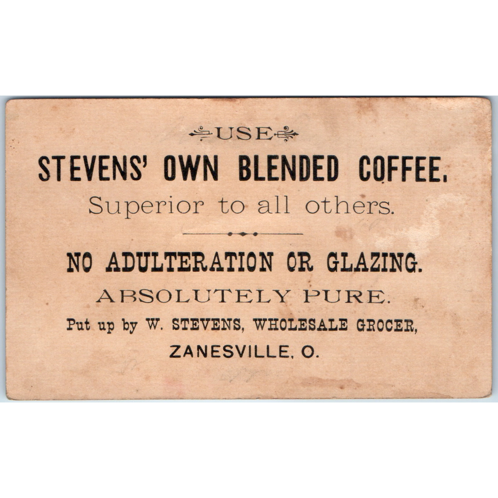 Vtg W Stevens Coffee Grocer Zanesville OH Victorian Trade Card Boy Girl Beach