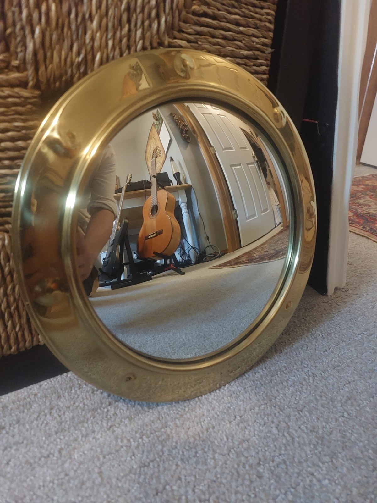 Vintage 1950s English Brass Porthole Convex Wall Mirror – Made in England