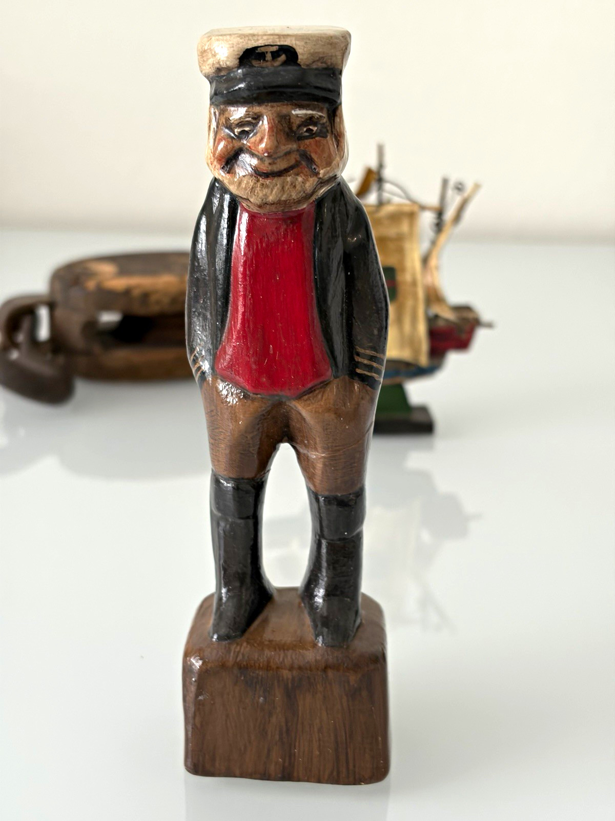 Mexico Hand Painted Carved Wood Sailor Figurine Nautical 6 in