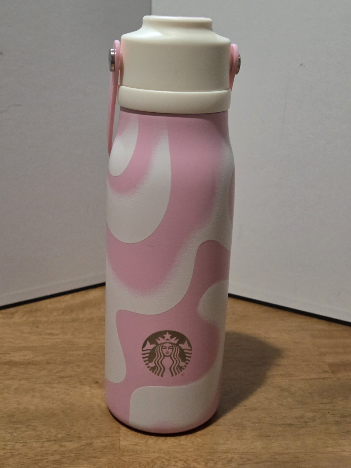 Starbucks 18oz Pink White Wavy Marble Stainless Steel Water Bottle Handle 2026