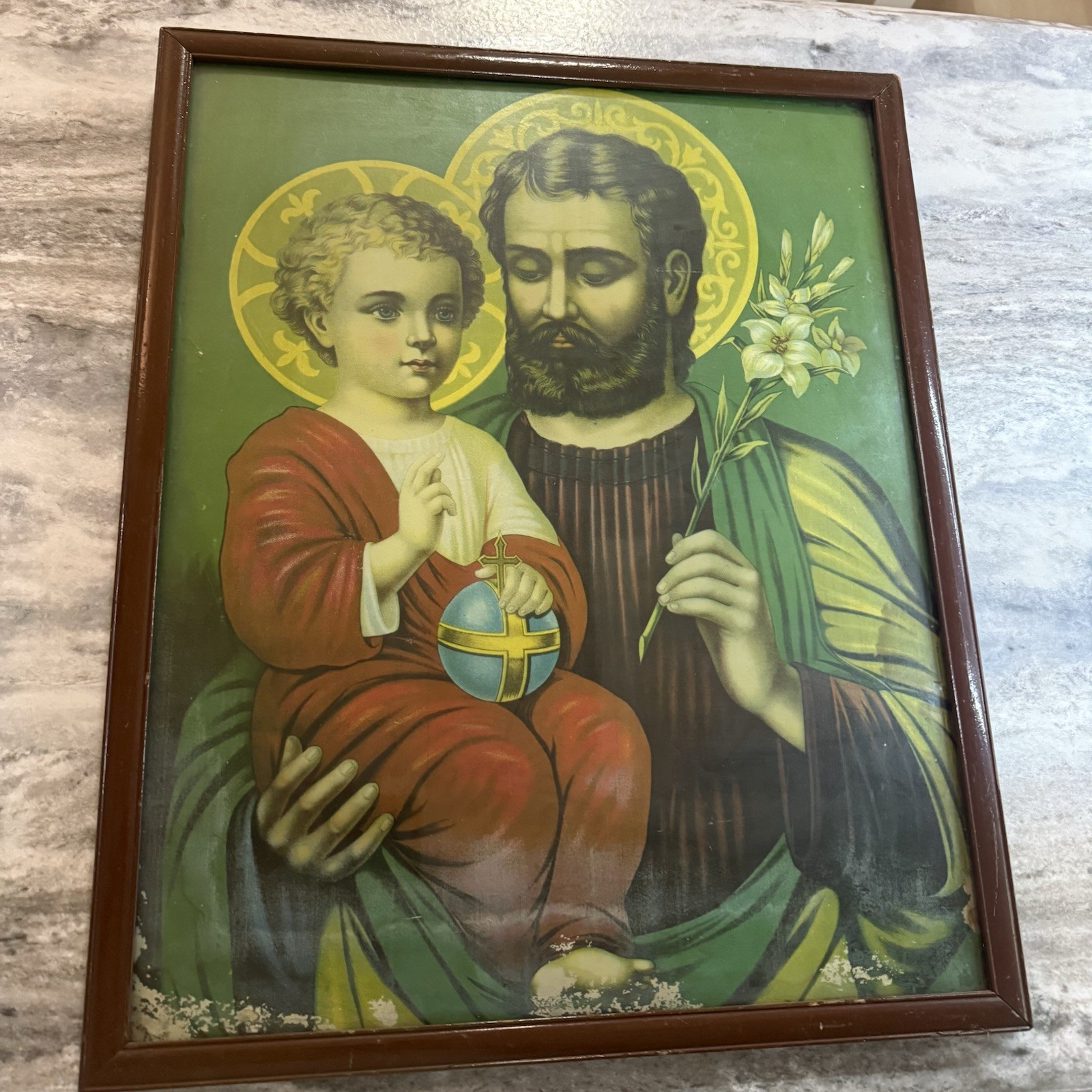 ST. JOSEPH & Christ Child PRINT 17 X 21 “ STUNNING LARGE VINTAGE FRAMED