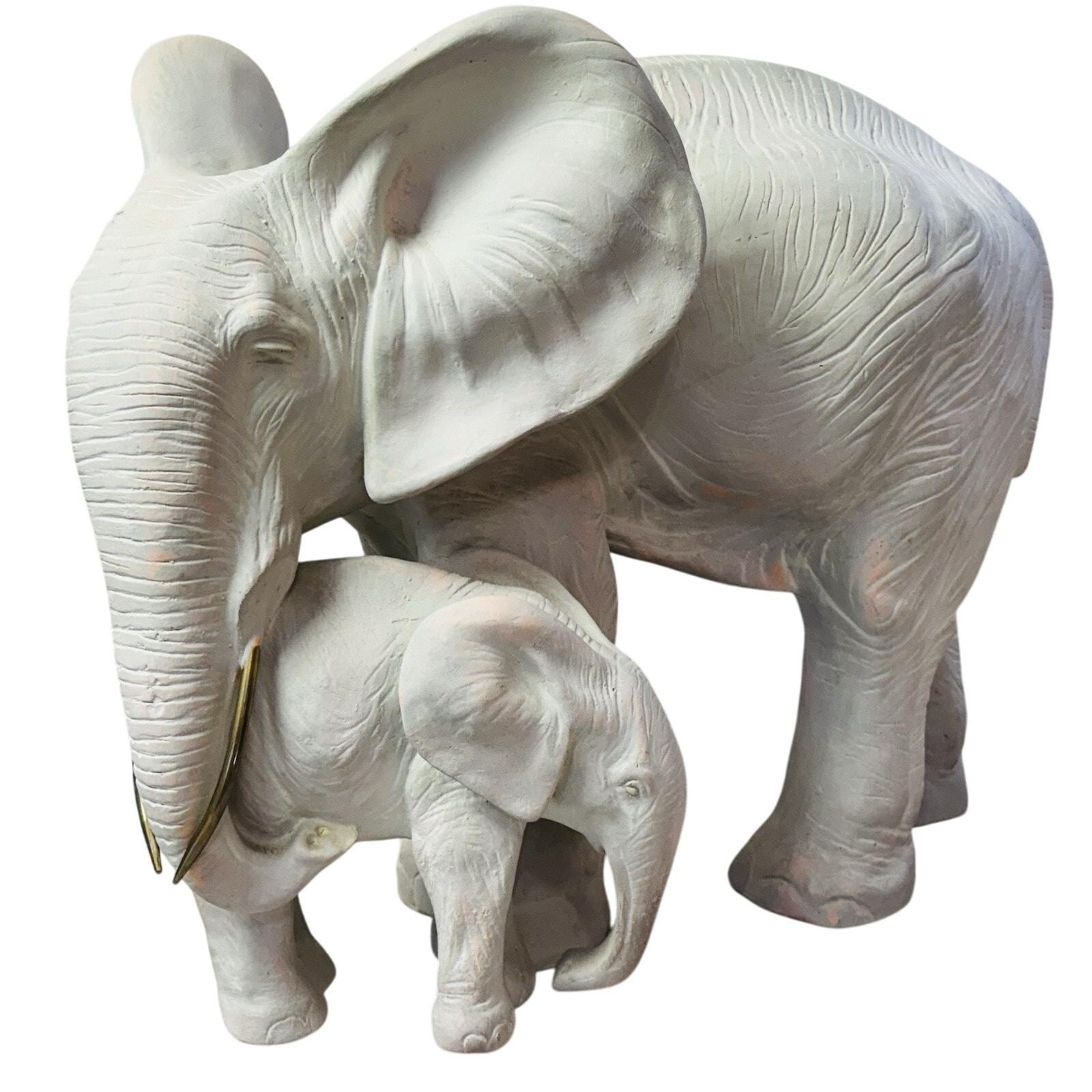 Vintage Anne Jo Elephant Sculpture: Mother and Baby, Handmade Decor (15\