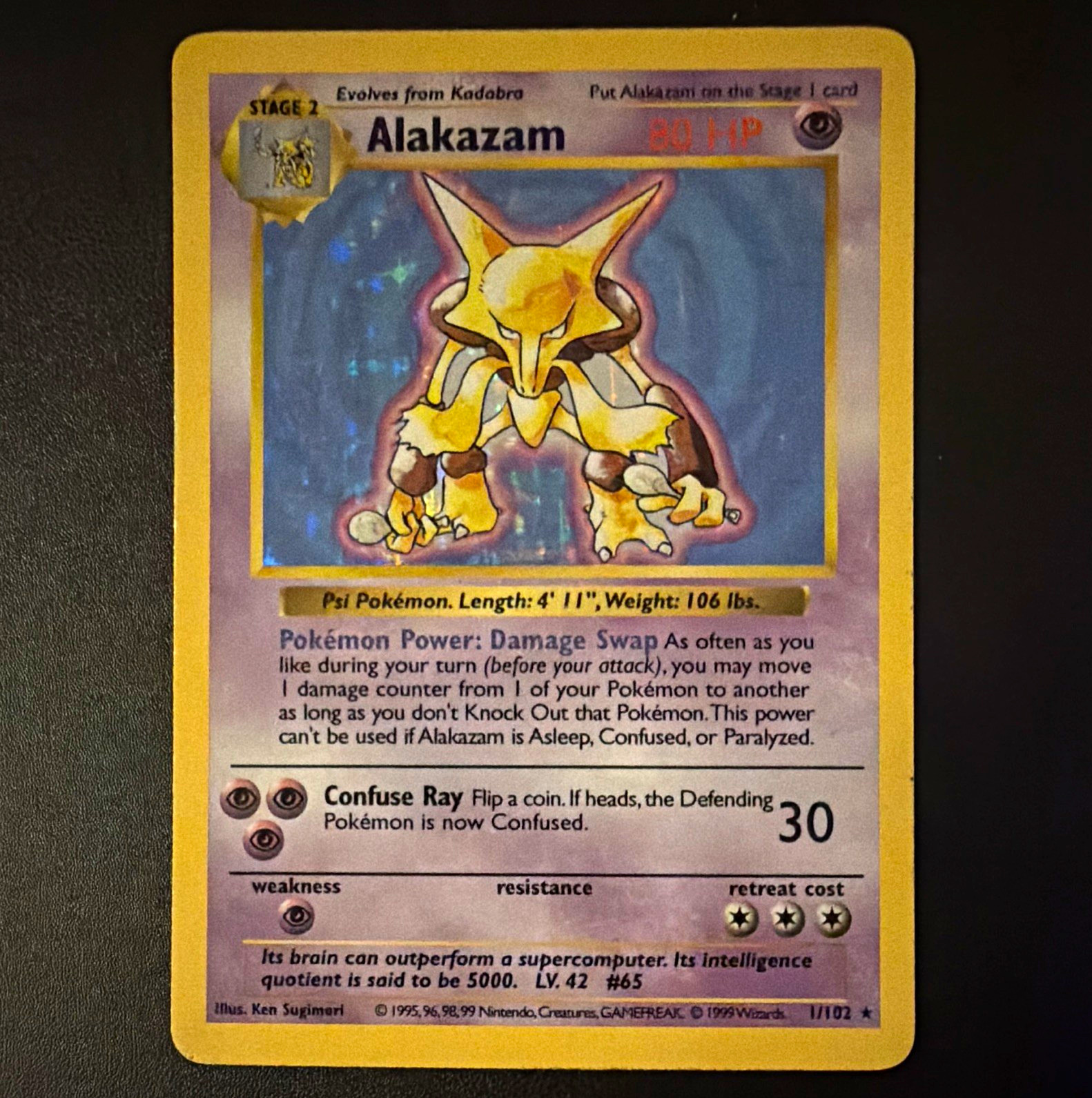 Pokémon Base Set Alakazam Holo 1/102 (1999) Wizards of the Coast