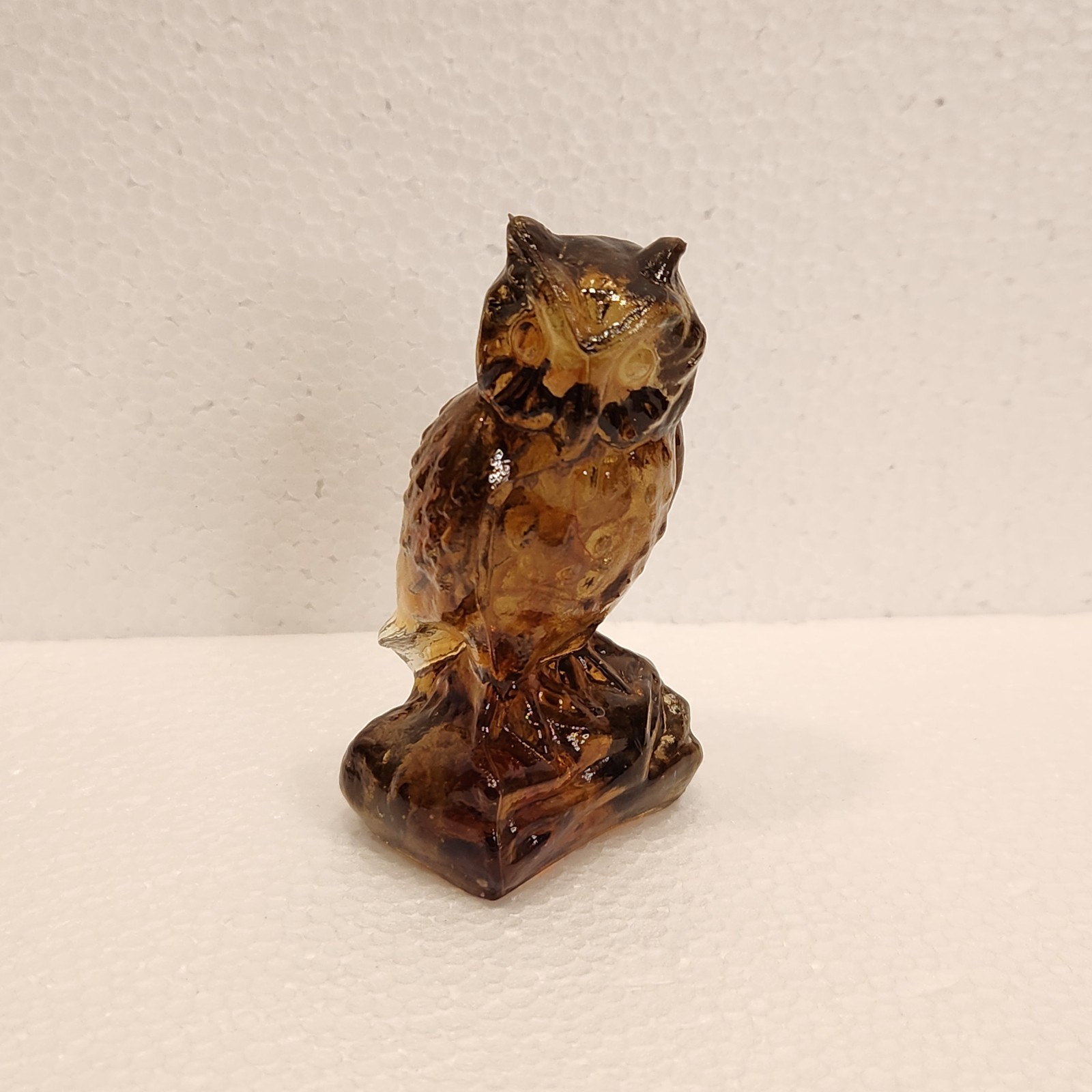 Boyd Colonial Glass Vintage Owl Glass Figurine Amber Brown Stamped Paperweight