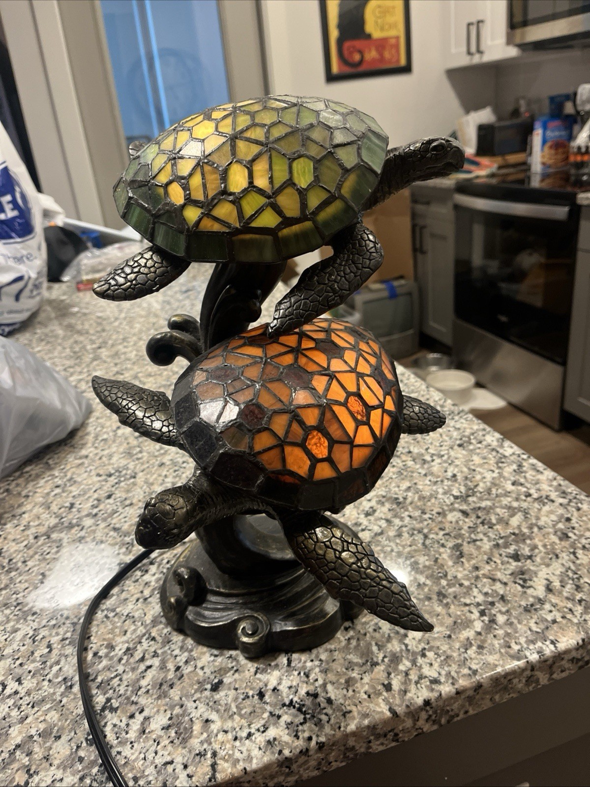 Mosaic Glass Sea Turtle Novelty Table Lamp 13” Tall