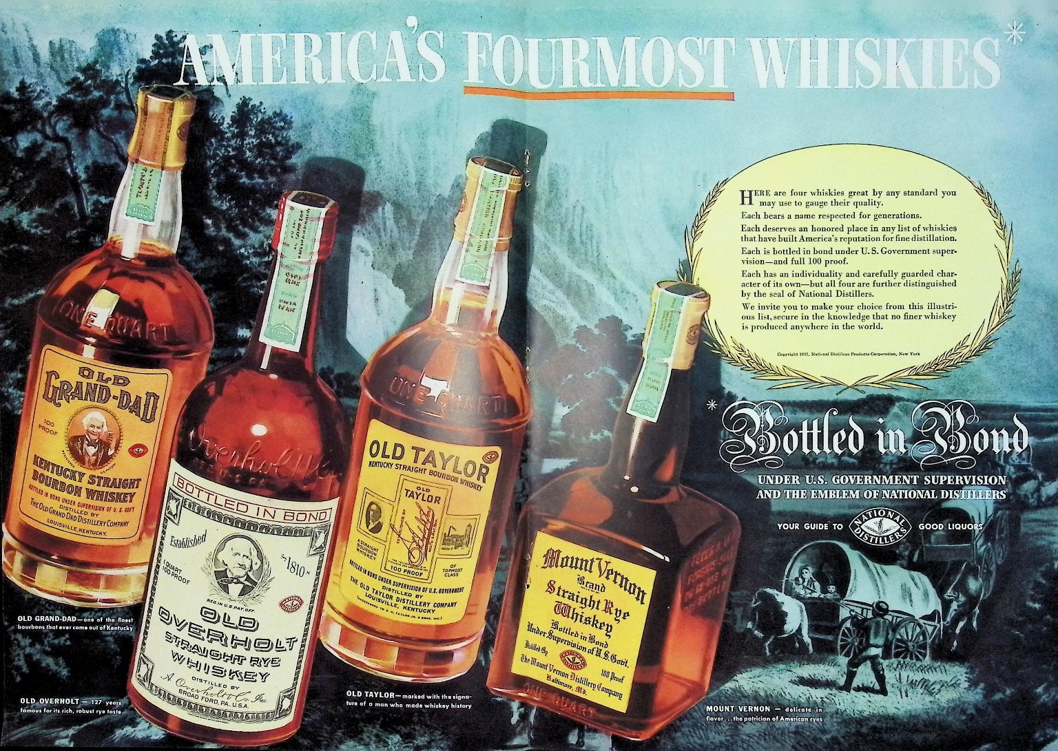National Distillers 1937 2pg Print Ad America's Four Most Whiskies Vintage