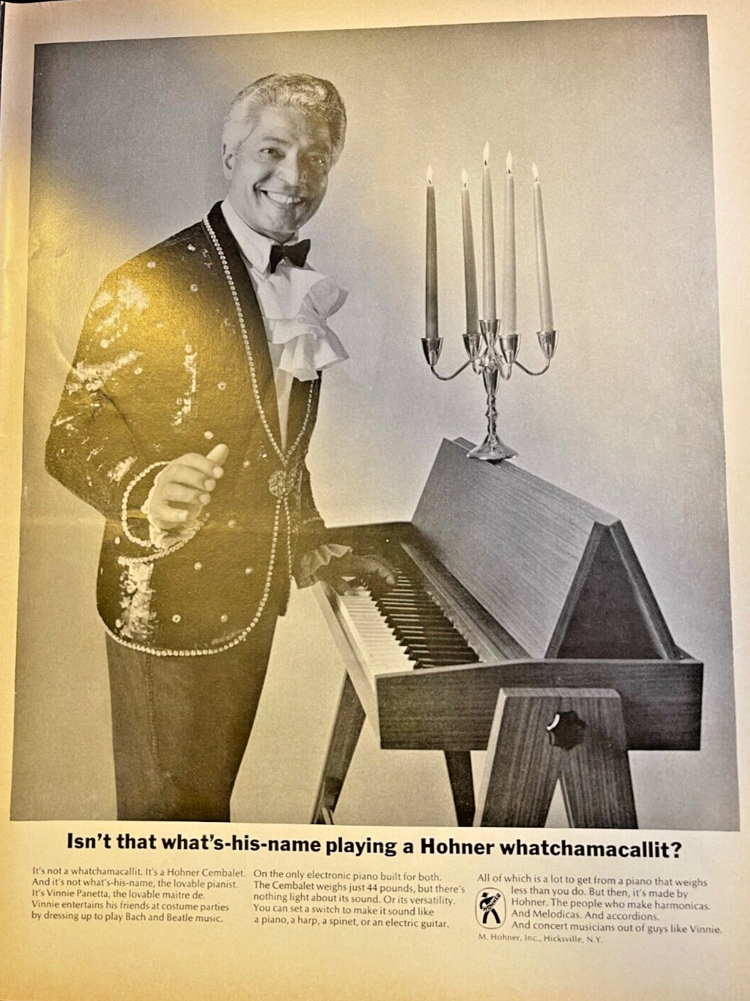 1966 Magazine Advertisement Hohner Electric Pianos Vinnie Panetta
