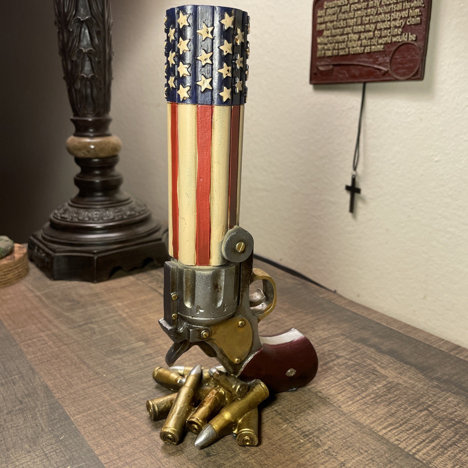 Ebros Gift Western American Flag Cowboy Pistol Revolver Gun Floral Vase Figurine