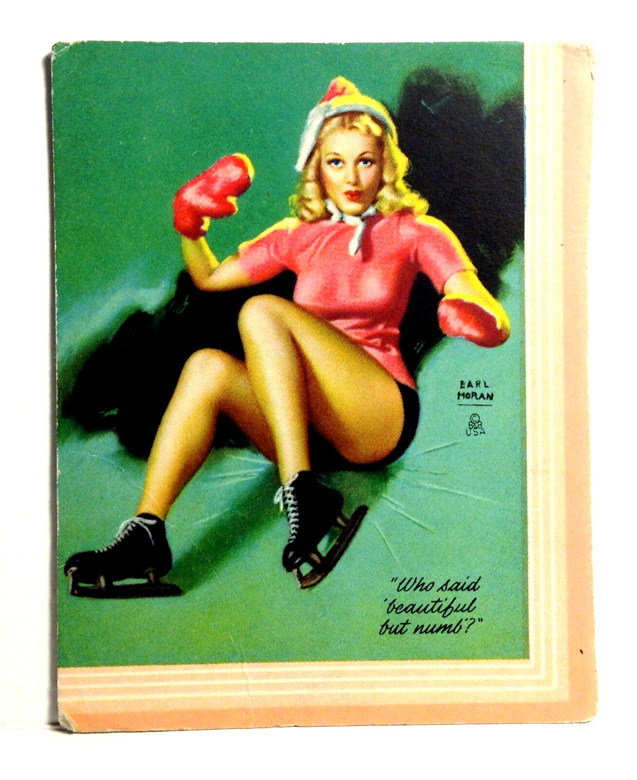 1940s Pinup Girl Art Blotter EARL MORAN Who Said Beautiful But Numb? Ice Skates