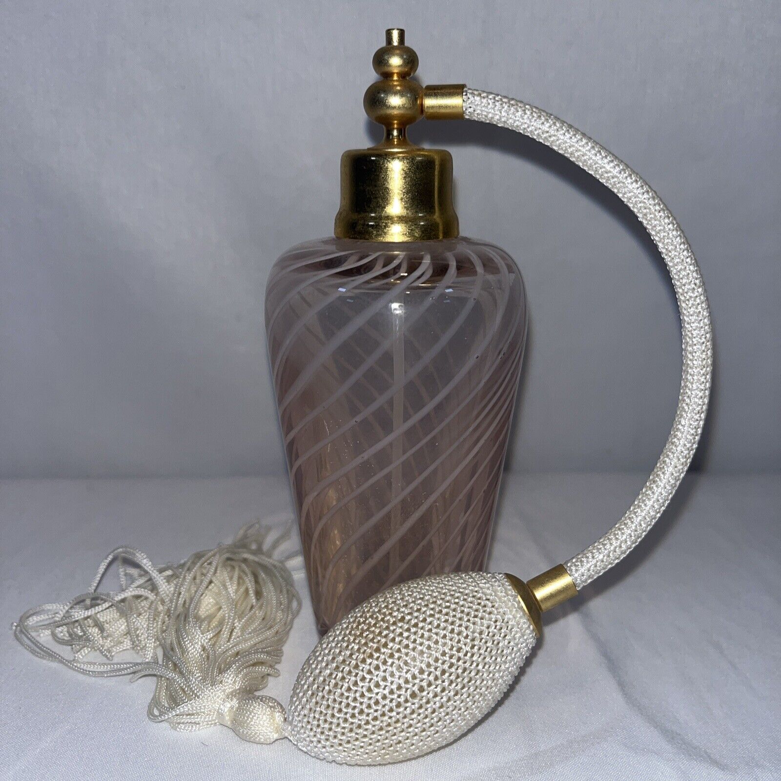 Vtg Silvestri Vintage Iridescent Swirl Glass Perfume Bottle Atomizer Pink Gold