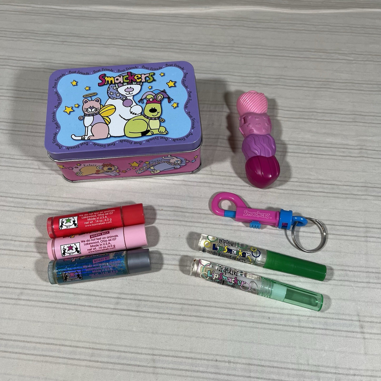 Vintage Bonne Belle Lip Smackers BFF Chopstick Discontinued Lot Key Chain Tin