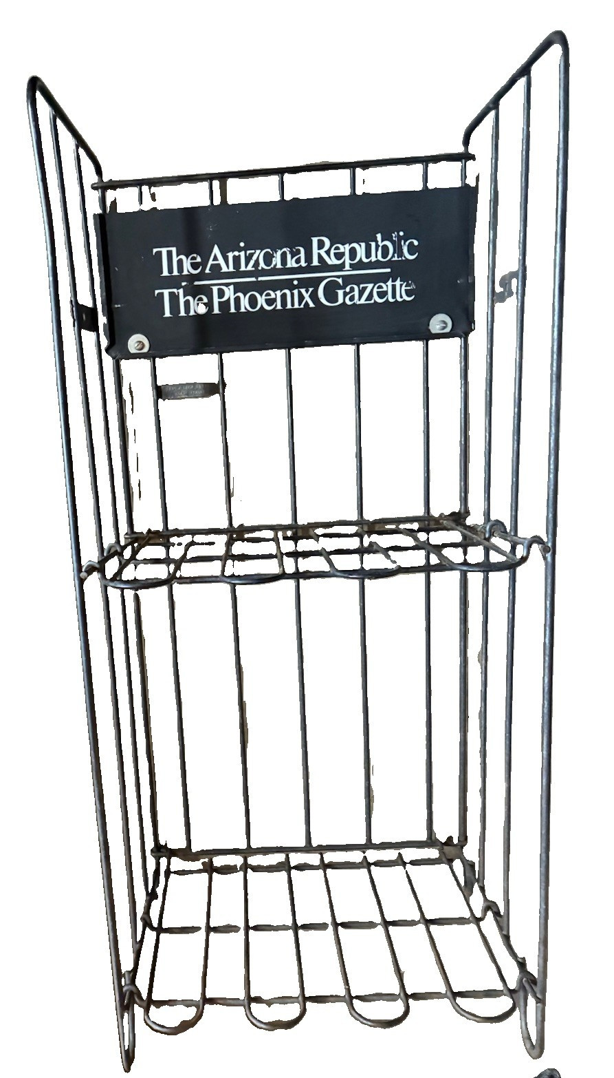 Vintage Metal Newspaper Display Sales Rack w/Sign Topper AZ Republic / Gazette