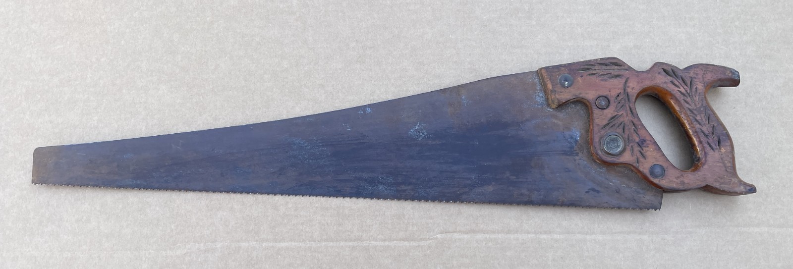 Outstanding Antique c.1911  Warranted Superior HAND SAW Empty Keystone Medallion