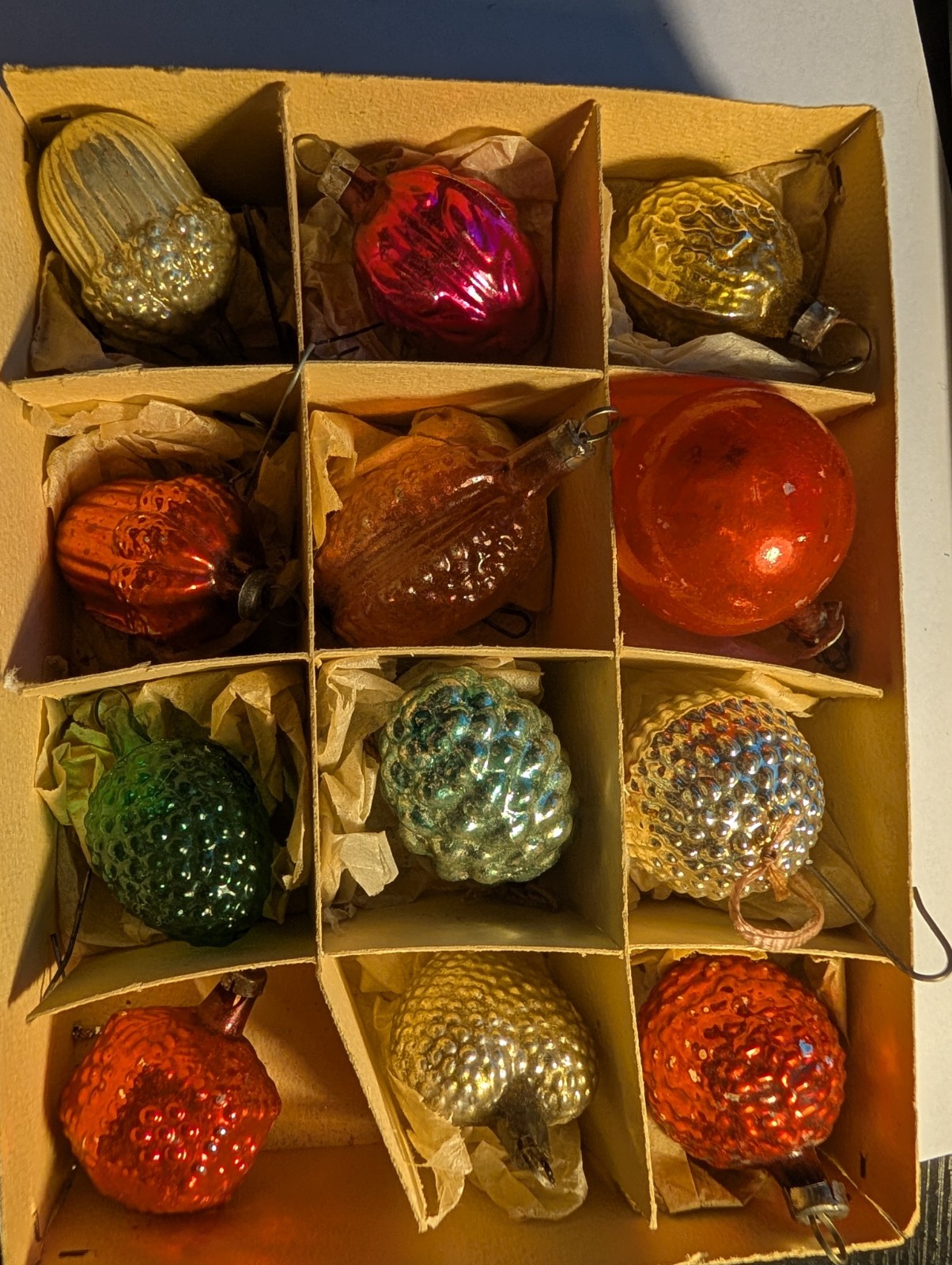 Lot Antique VTG Glass Embossed Mercury Glass Christmas Ornament Germany assorted