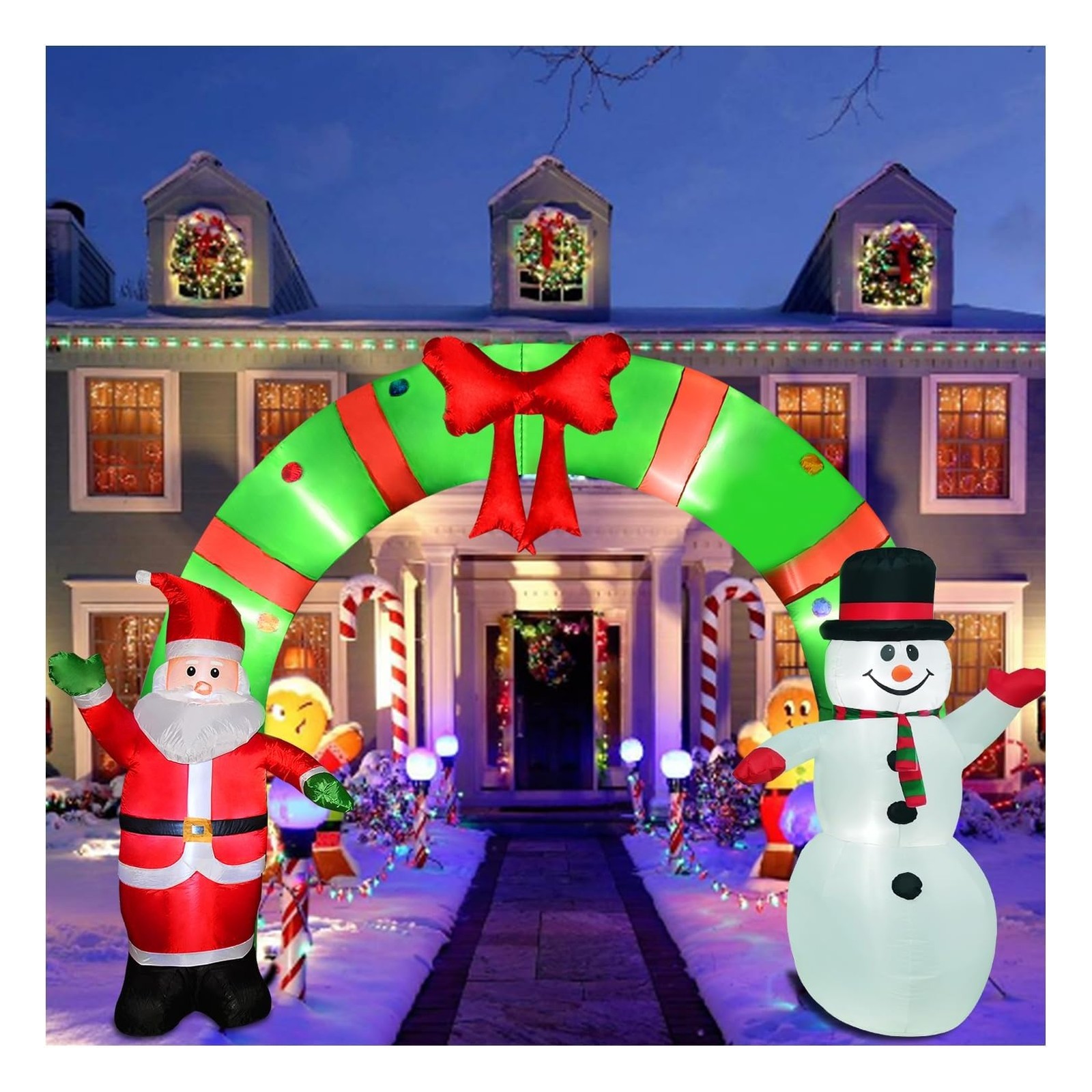 12 Ft Lighted Christmas Inflatable Archway, Inflatable Santa Claus and Snowman 12 Ft Lighted Christmas Inflatable Archway, Inflatable Santa Claus and Snowman