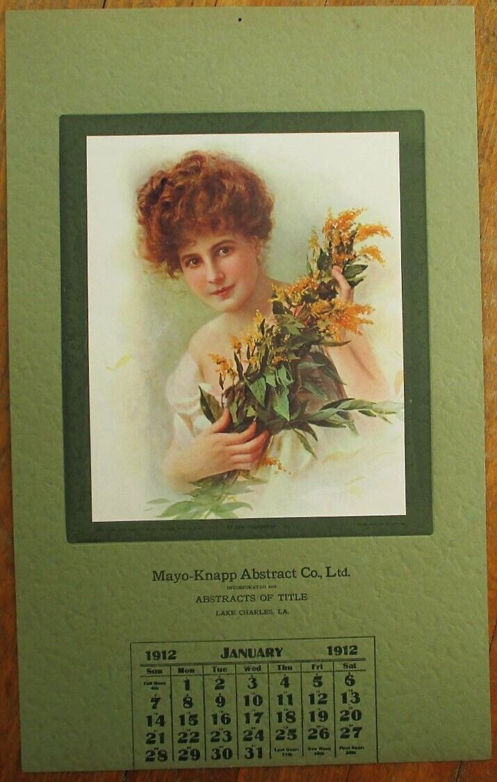 Lake Charles, LA 1912 10x16 Advertising Calendar: Goldenrod Woman - Louisiana