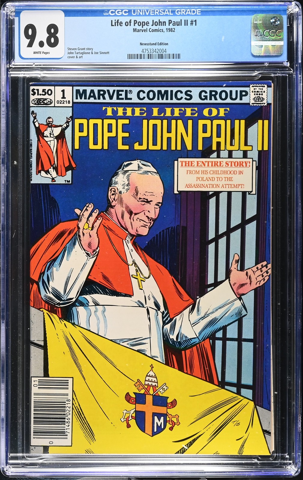 Life of Pope John Paul II #1 CGC 9.8 NM/M NEWSSTAND Joe Sinnott c/a 1982 Marvel Life of Pope John Paul II #1 CGC 9.8 NM/M NEWSSTAND Joe Sinnott c/a 1982 Marvel