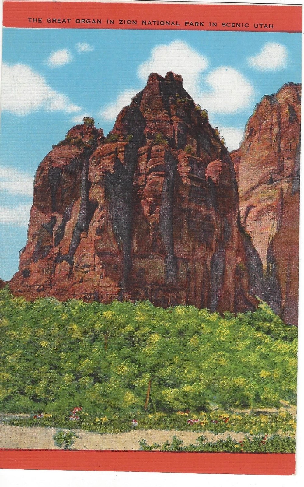 The Great Organ in Zion National Park, Utah, Unused Vintage Linen Postcard