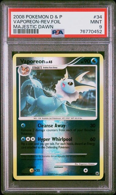 2008 POKEMON DIAMOND & PEARL MAJESTIC DAWN #34 VAPOREON-REV.FOIL PSA 9 2008 POKEMON DIAMOND & PEARL MAJESTIC DAWN #34 VAPOREON-REV.FOIL PSA 9
