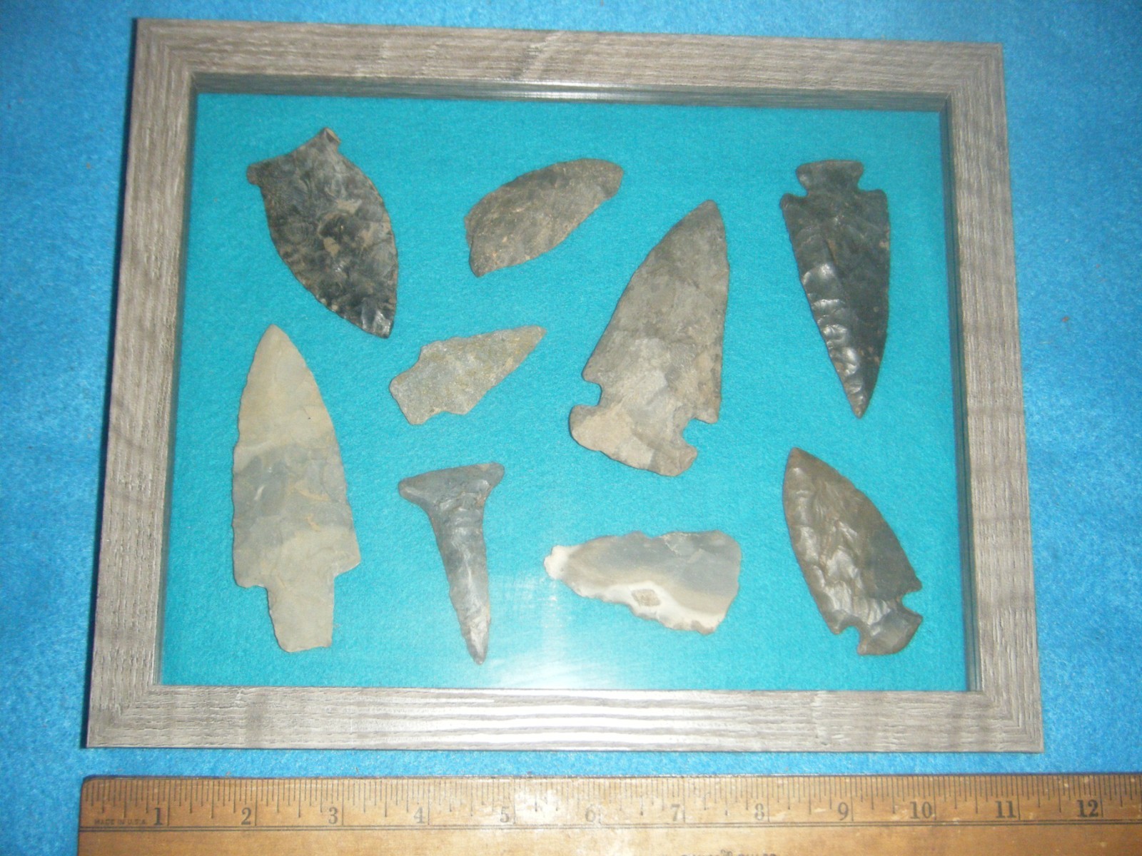 9 X11   in.     FRAMED SHADOWBOX ARROWHEADS FROM  TRIGG  KY