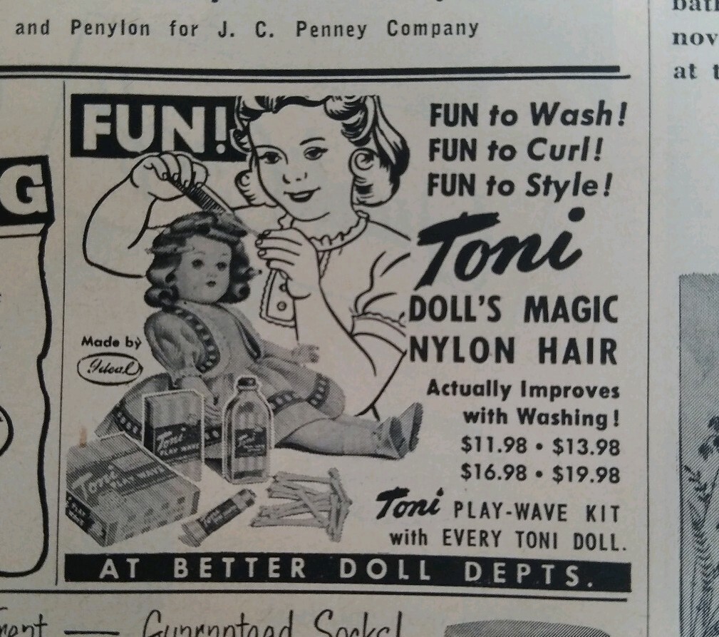 1951 Toni doll magic nylon hair fun to wash curl style vintage toy ad