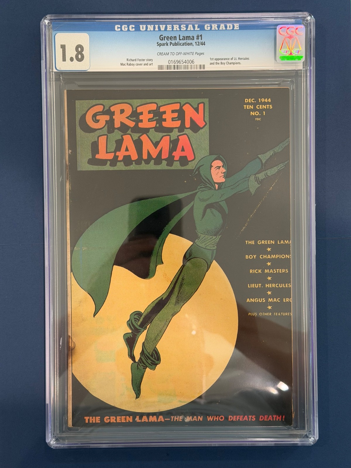Green Lama #1 Spark 1944 Mac Rayboy (Cover) Cream to Off White Pages CGC 1.8