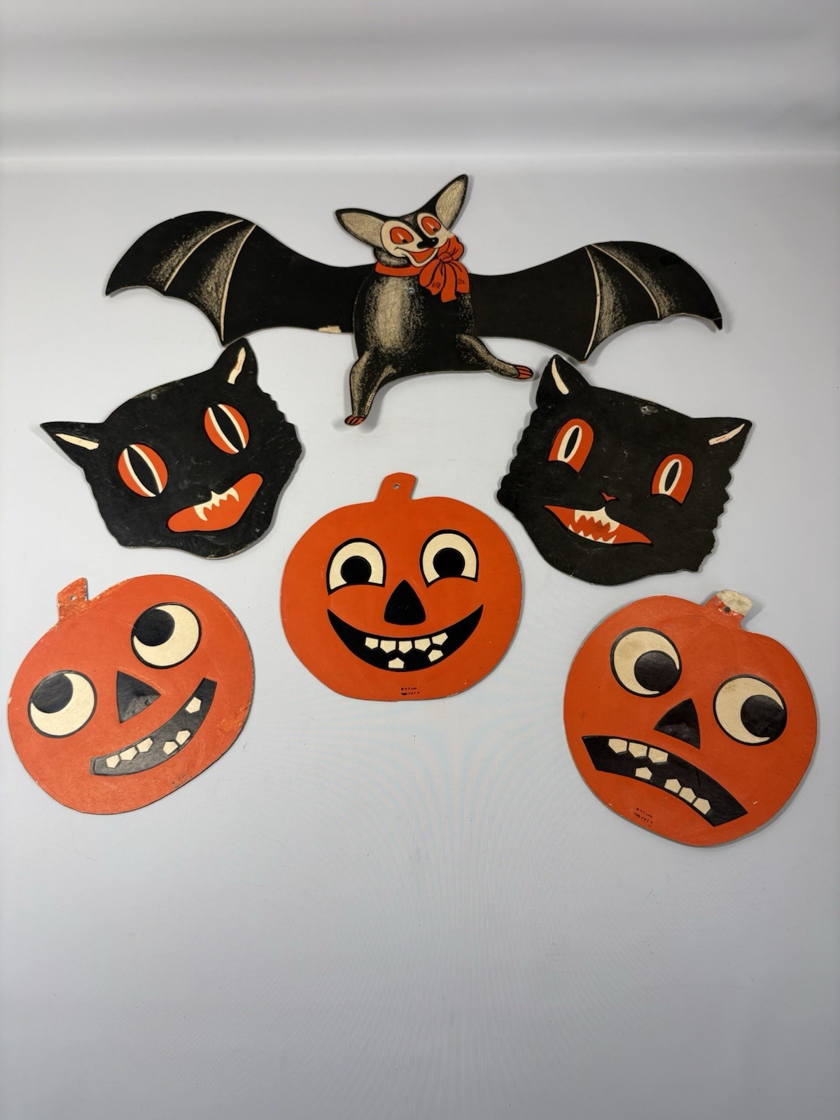 1950s H.E. Luhrs Halloween Die Cut Decor Beistle Bat Cats Pumpkins Vintage USA