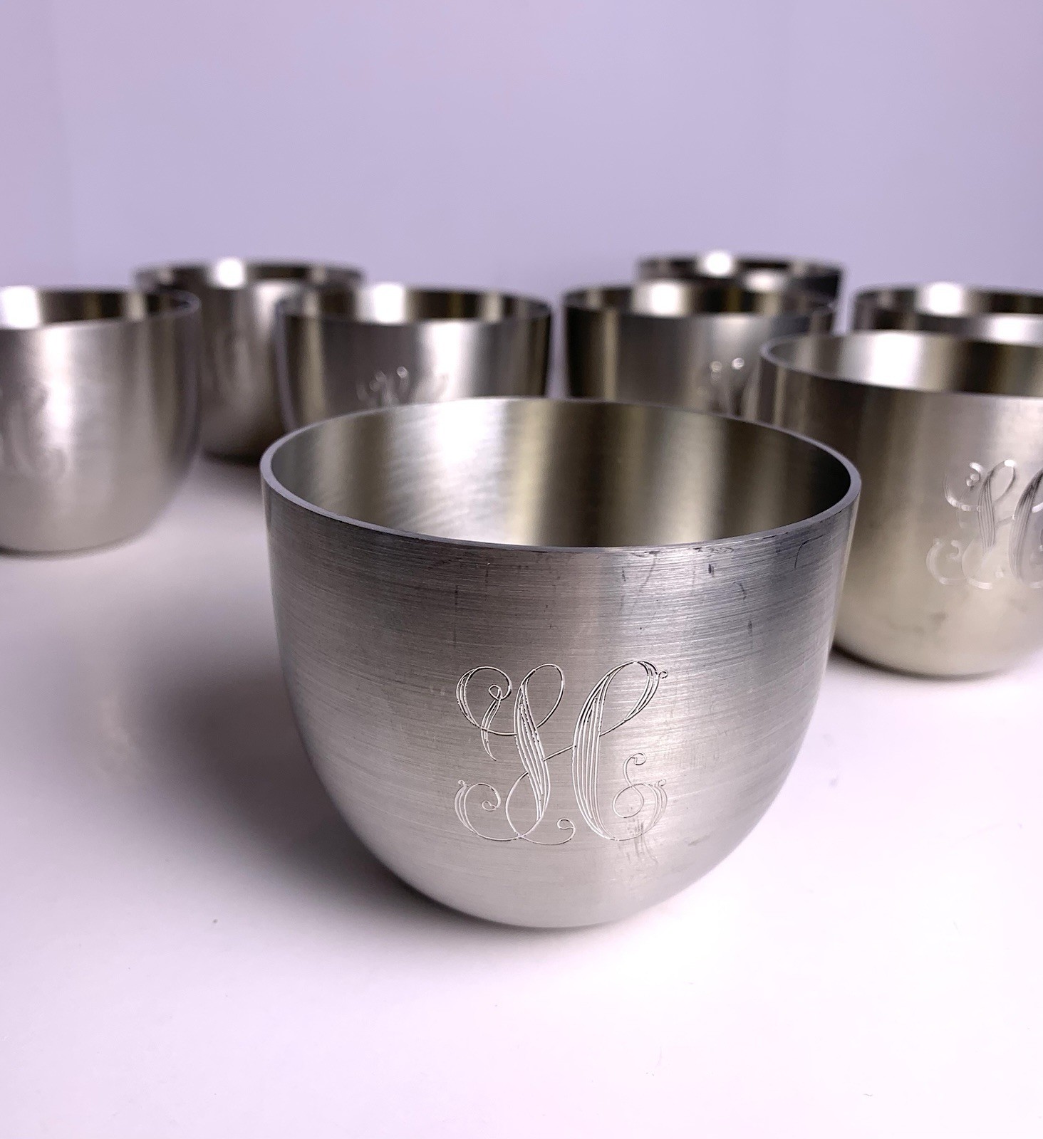 VTG Kirk Stieff  Pewter Jefferson Cups 223 Set Of 8 Monogrammed