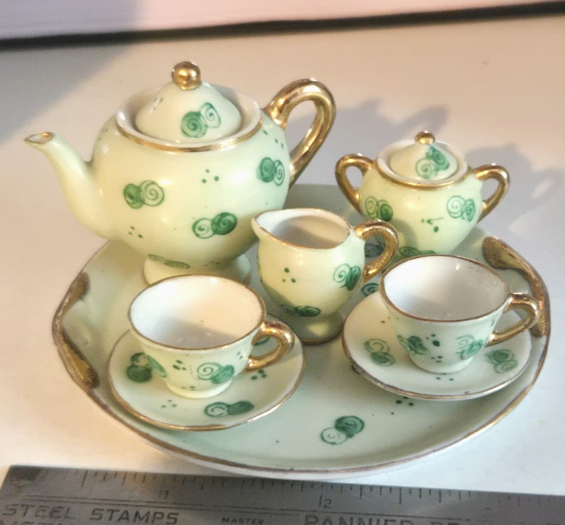 Authentic Vintage Maruyama Miniature 10pc Tea Set Occupied in Japan Gold Trim