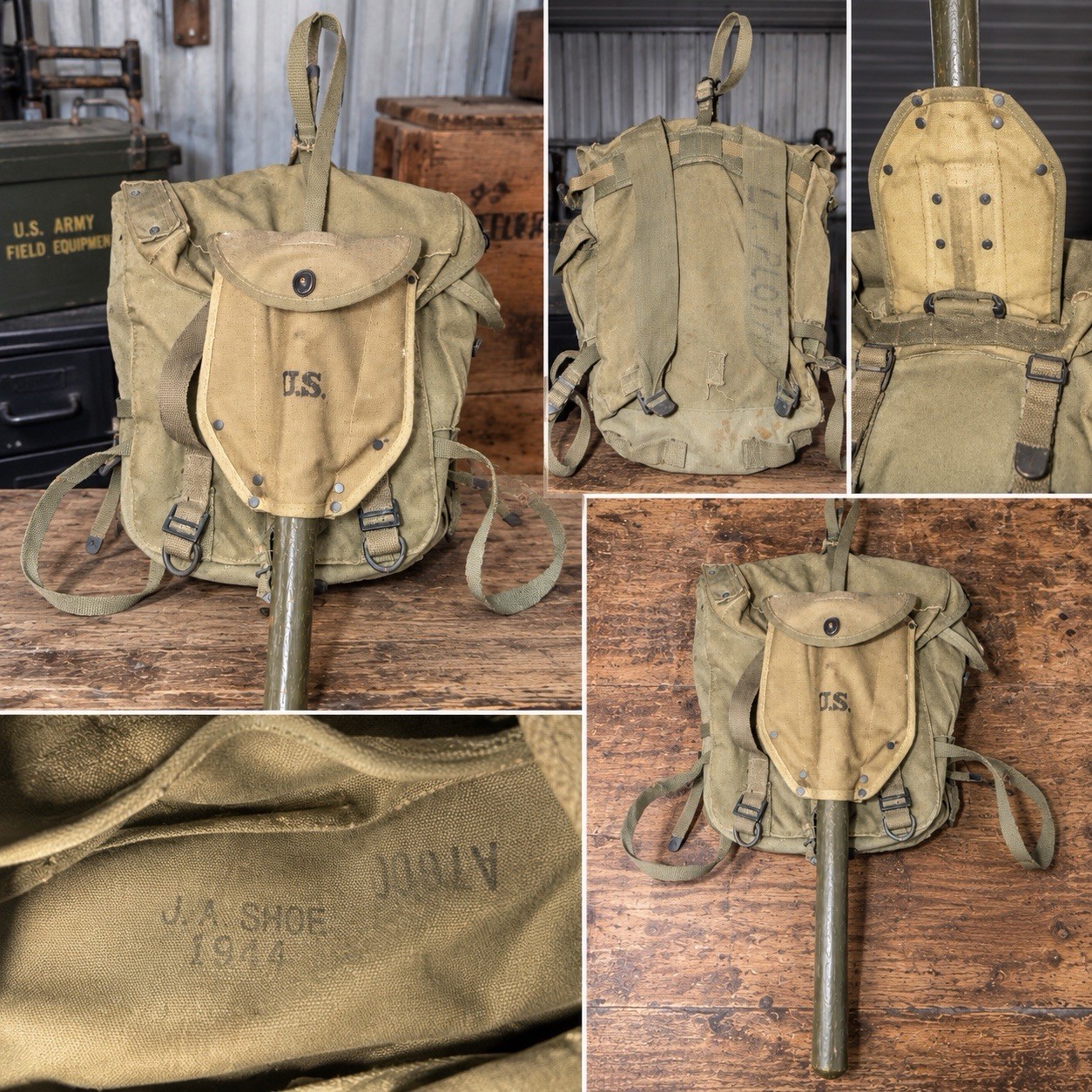 Original WWII US Army M-1943 Combat FieldPack w/ Entrenching Tool/Shovel