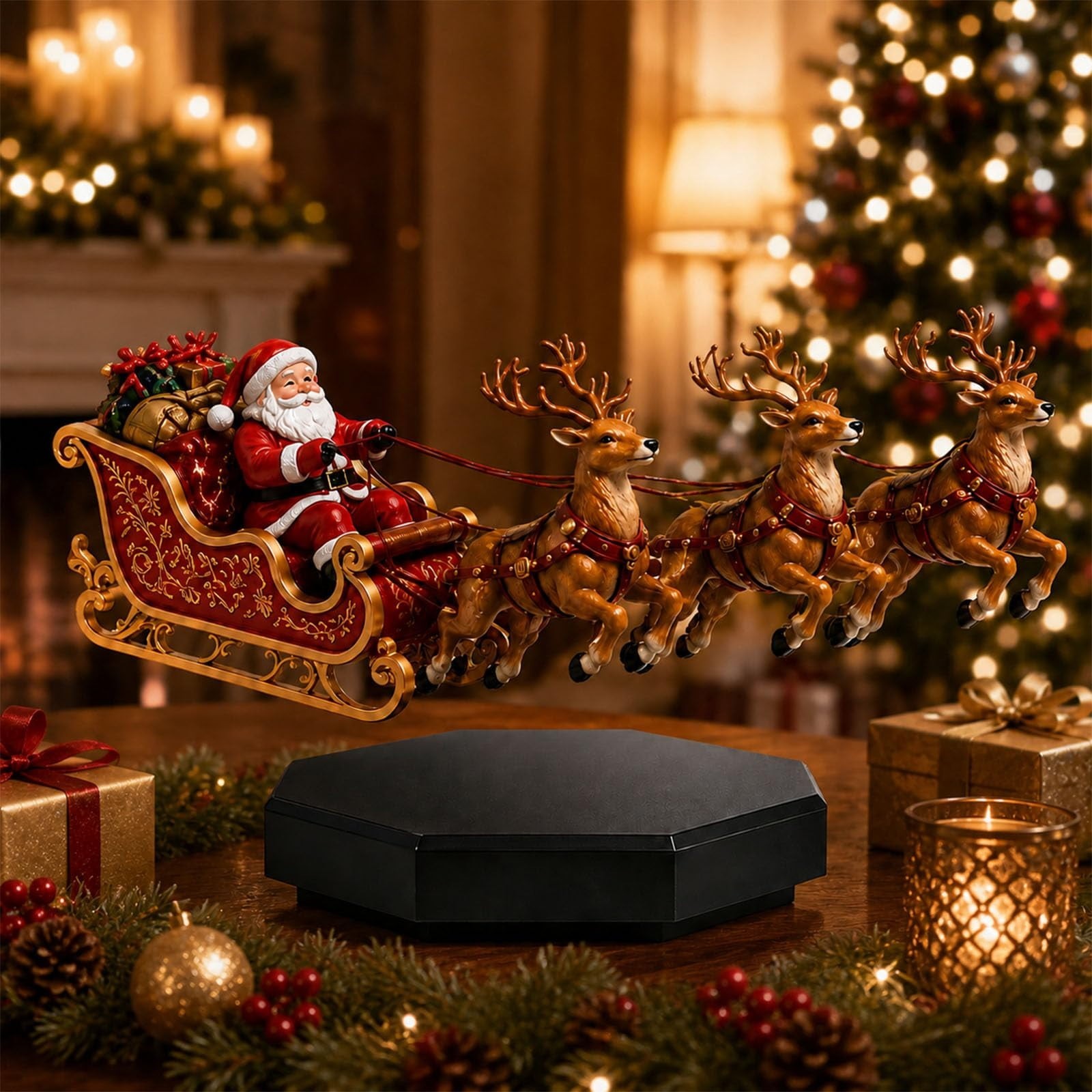OYPGUE Floating Santa Sleigh Reindeer Magnetic Levitation Christmas Display Deco