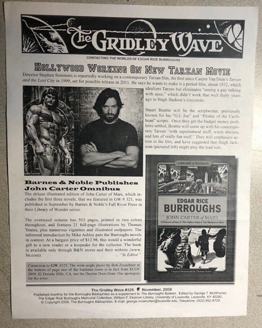 THE GRIDLEY WAVE #326 (2009) 2-page Edgar Rice Burroughs Tarzan fanzine