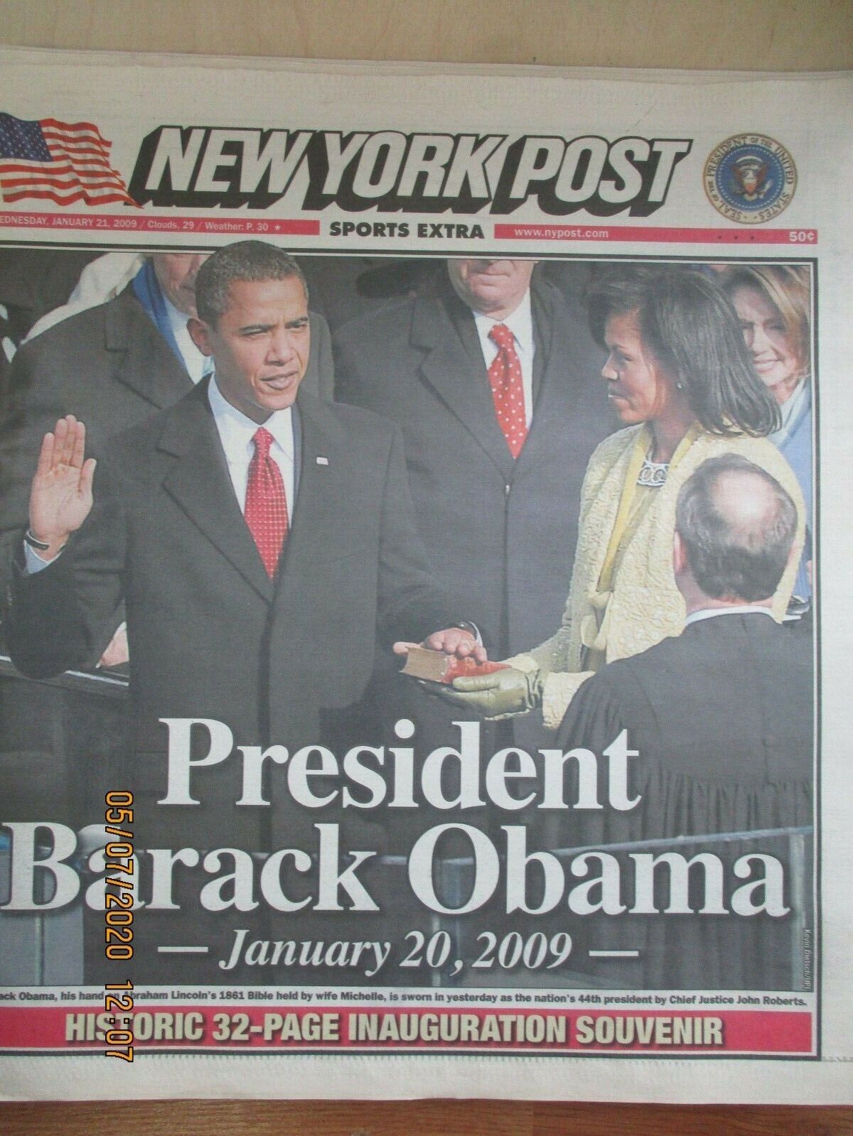 NEW YORK POST JAN. 20, 2009 -PRES BARACK OBAMA~HISTORIC 32-PG INAUGURATION PAPER
