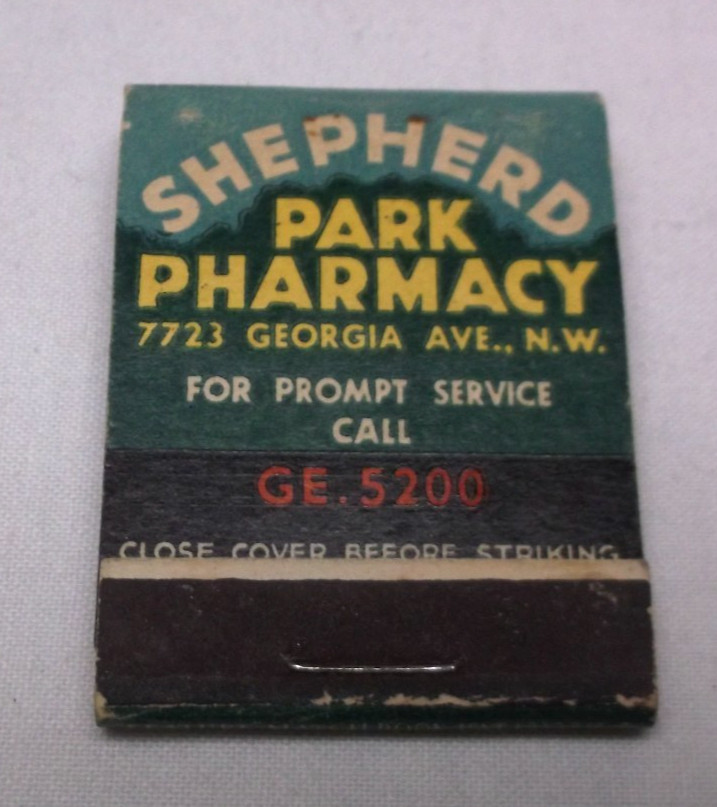 Vintage Shepherd Park Pharmacy Feature Matchbook Vintage Shepherd Park Pharmacy Feature Matchbook