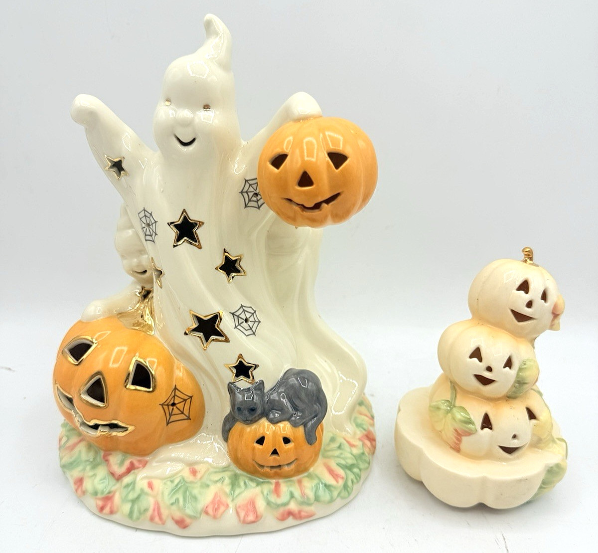 Set 2pc Lenox Occasions HALLOWEEN Figurines Lighted Ghost Candle + Pumpkin Stack Set 2pc Lenox Occasions HALLOWEEN Figurines Lighted Ghost Candle + Pumpkin Stack
