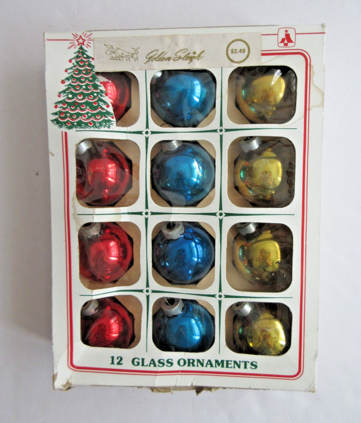 12 Essex Franke Red Blue Gold Glass Christmas Ball Ornaments 1.75\
