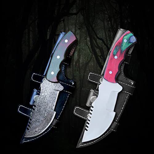 TRACKER® Camping Knife 2 Pcs Knife Set For Outdoor, Damascus & Stainless knife