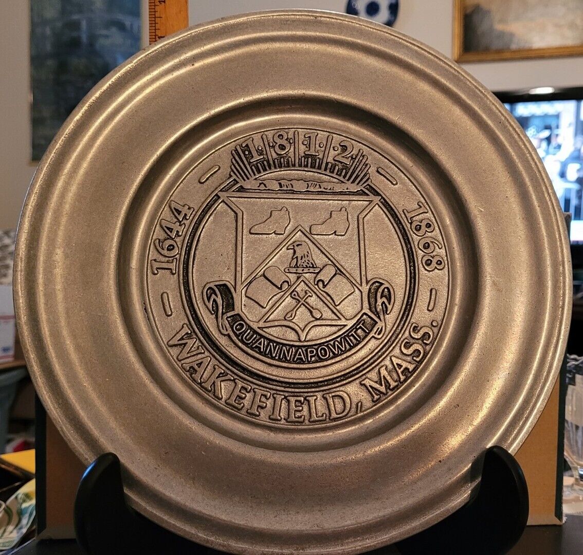 Vintage Commemorative Pewter Plate Wakefield Massachusetts Made By Carson Pewter