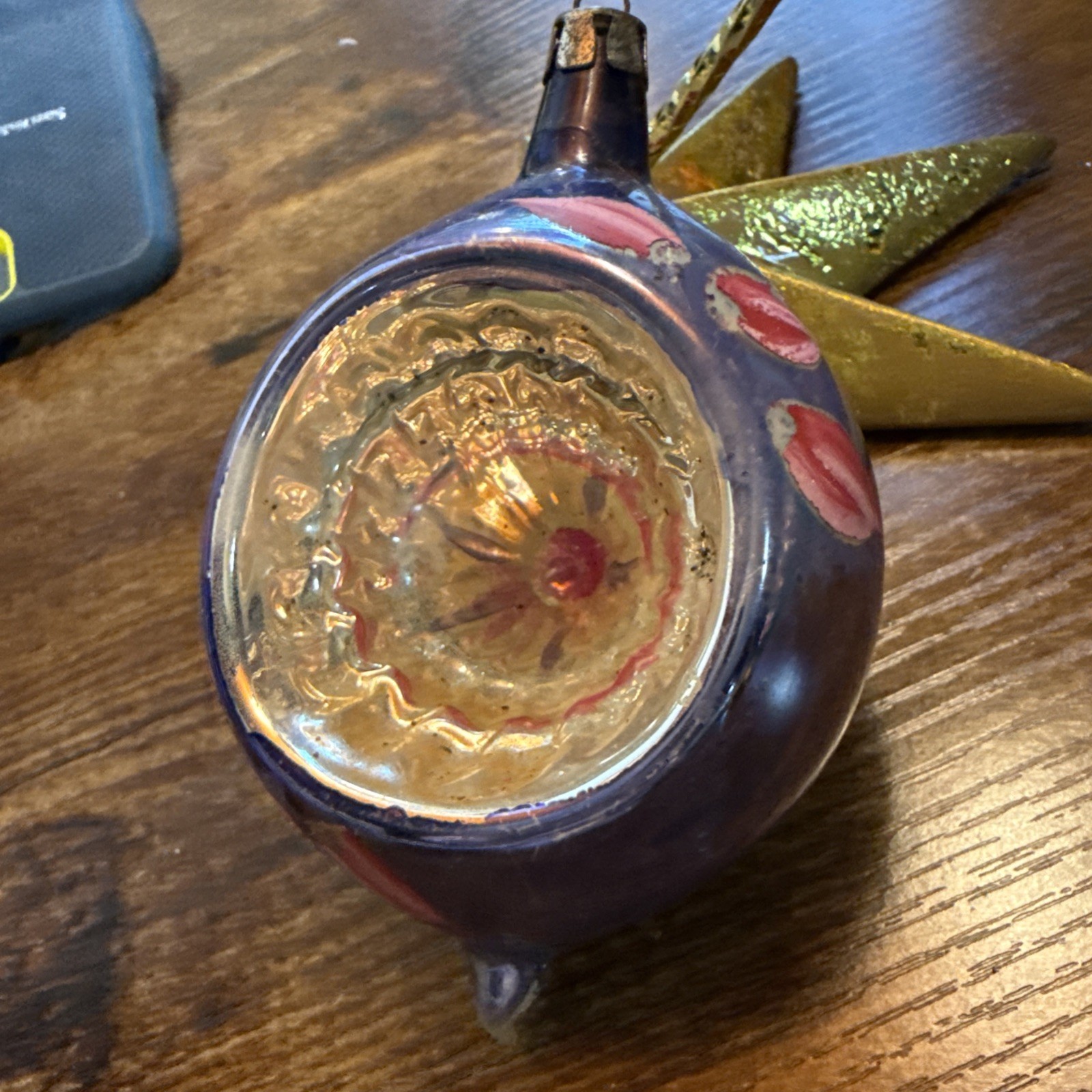 Vtg 1950s Christmas Teardrop Deep Indent Glass Flowers  Pink/Purple POLAND 4