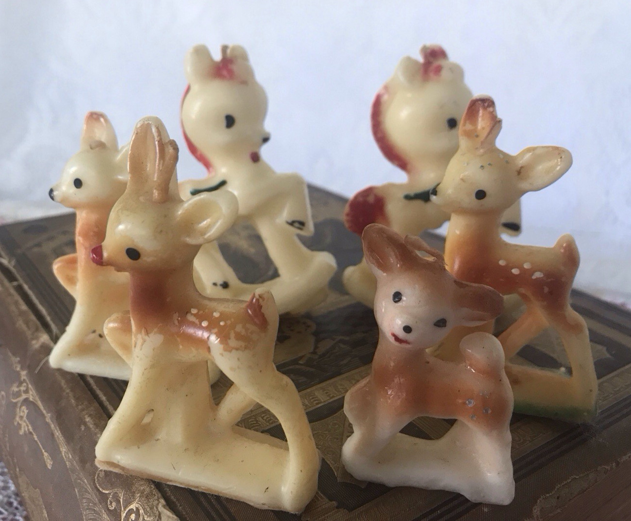 Vintage Christmas Gurley Candles Deer Rudolph Red Nose Reindeer Rocking Horse