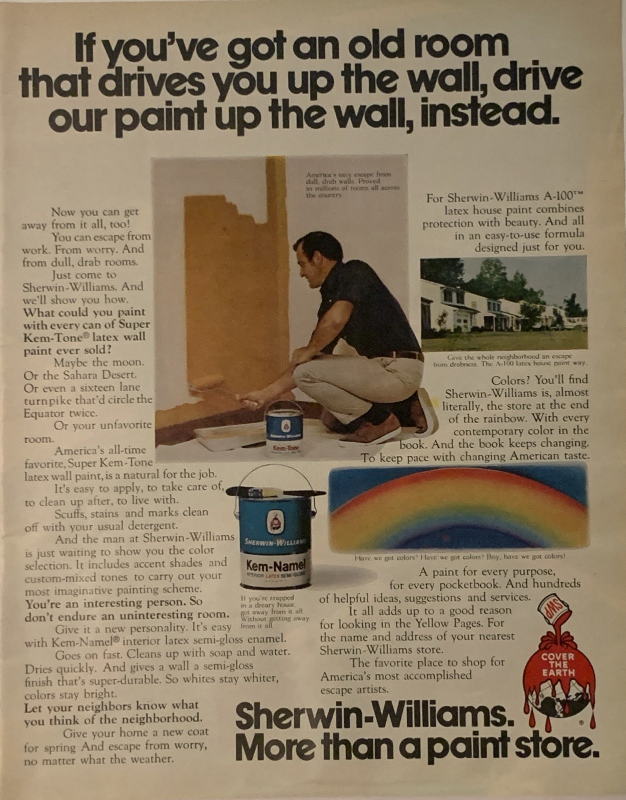 1972 Sherwin-Williams Paint PRINT AD Kem-Tone & Kem-Namel Interior Wall VTG 70s