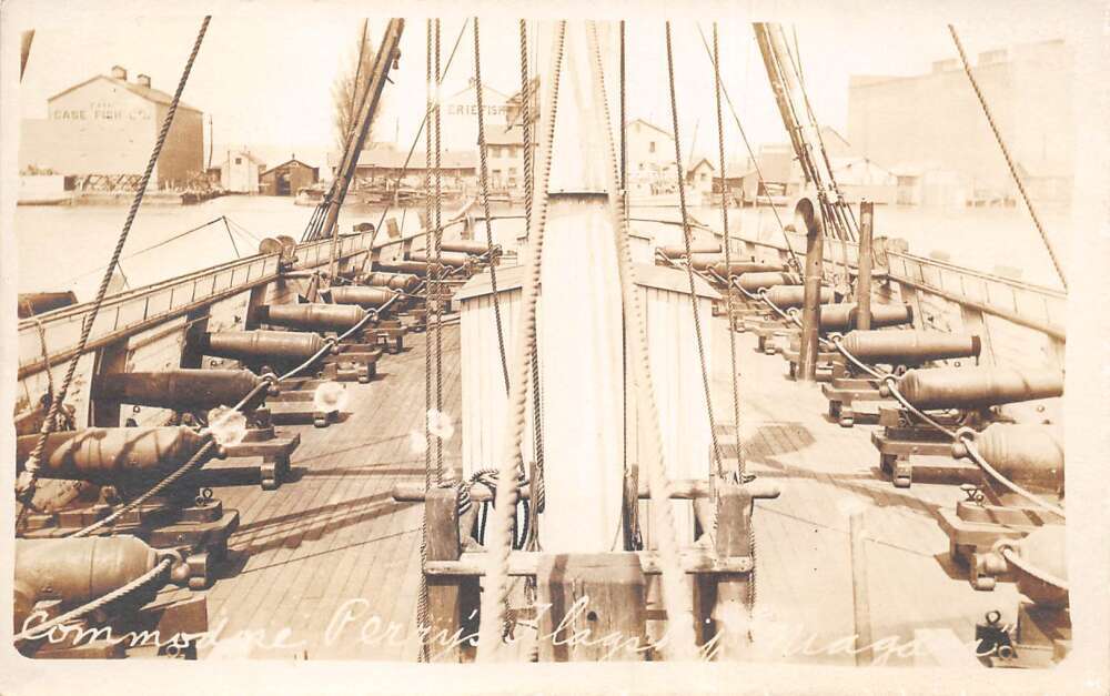 Commodore Perry's Flagship Niagara Cannons on Deck Real Photo Postcard AA76842 Commodore Perry's Flagship Niagara Cannons on Deck Real Photo Postcard AA76842