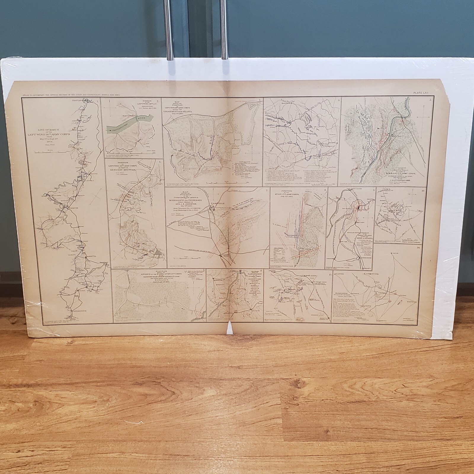 Rare 1895 Civil War Battle Map Atlanta Marietta GA Chattahoochee TN 29x18